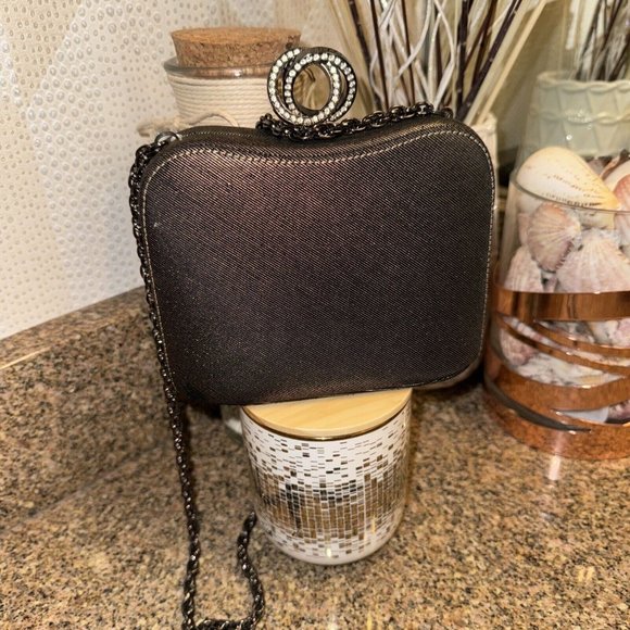 Vintage RODO ITALY Metallic Bronze Rhinestone Clasp Evening Clutch Bag‎ - Picture 2 of 8